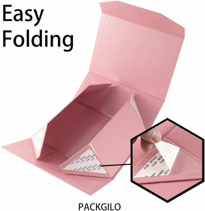 PACKGILO 1Pcs Pink 9.5x7x4 Inch Gift Box, Small Magnetic Box with Lid Pink Small Gift Box for Bridesmaid proposal Foldable Magnetic Closure Storage Boxes - Image 3